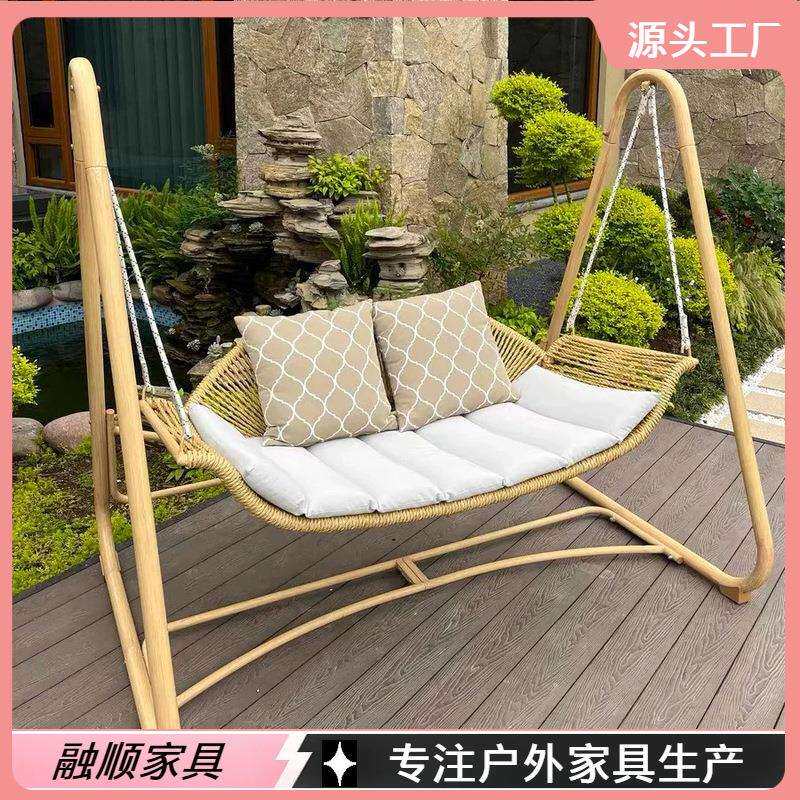 户外秋千吊篮庭院荡秋千室外双人吊床小院网红花园檀花吊椅秋千椅