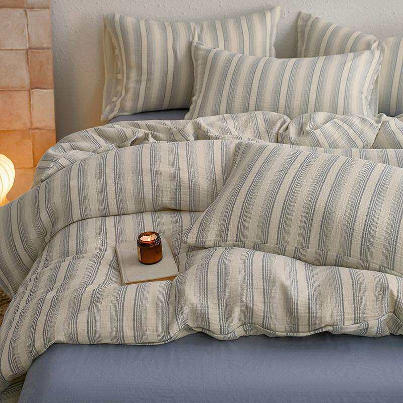 新款A类全棉纯棉水洗纯色双层皱皱纱四件套亲肤柔软床单被套