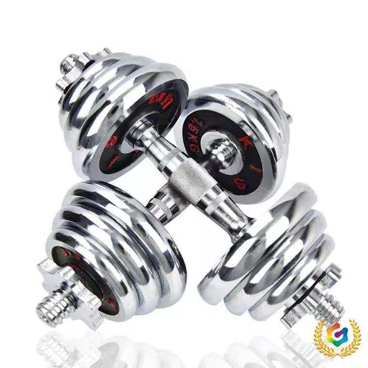 ?纯铁电镀枣核杆哑铃男士健身家用15kg20公斤可调节健身杠铃套装