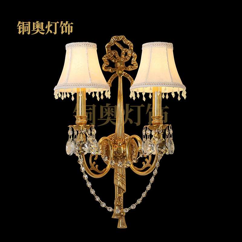 欧式全铜水晶壁灯法式客厅餐厅卧室走廊玄关双头创意过道别墅墙灯