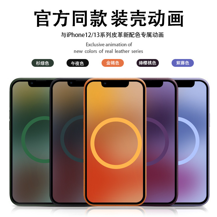 适用苹果iphone13皮革简约手机壳13promax防摔时尚磁吸皮套动画款