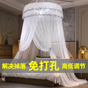 加密吊挂 公主风夏季 天地杆伸缩支架圆顶蚊帐家用吊顶式 单门免安装