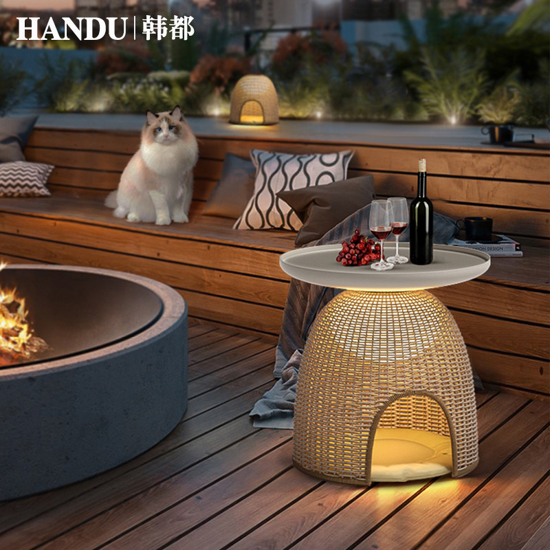 别墅庭院灯太阳能户外灯花园落地灯防水藤编猫窝灯家用桌灯气氛灯