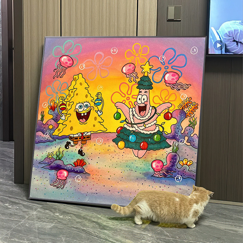 海绵宝宝钻石画满钻小件卧室摆画卡通贴钻十字绣2025新款ins风diy