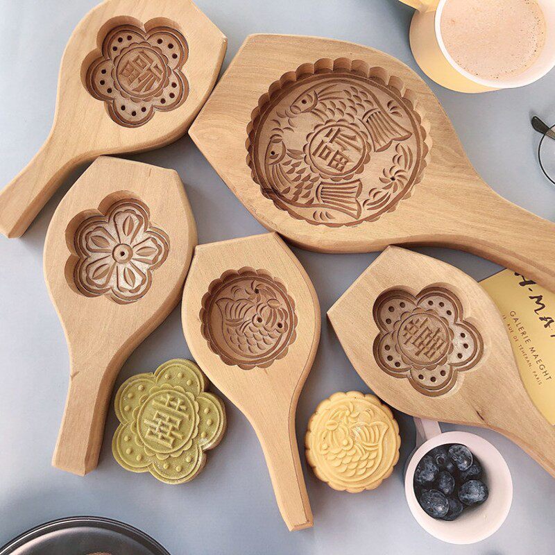 大号半斤12厘米月饼绿豆糕木质烘培馒头糕点面食婚庆火烧喜饼模具