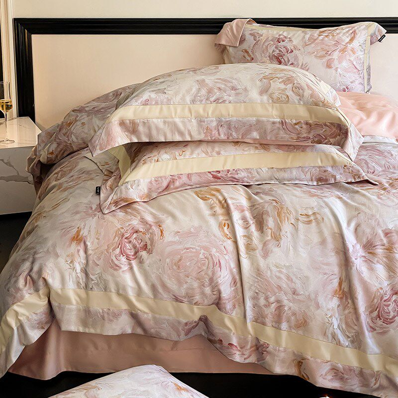 花卉超细旦天丝棉磨毛床单四件套高级感复古数码印花被套床上用品