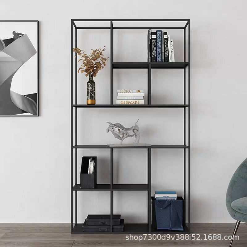 落地铁艺简约书架客厅玄关隔断置物架小户型靠墙创意极简展示架