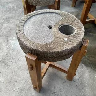 老石磨茶盘家用小型干泡台办公室茶具茶桌老物件石头石臼电煮茶炉