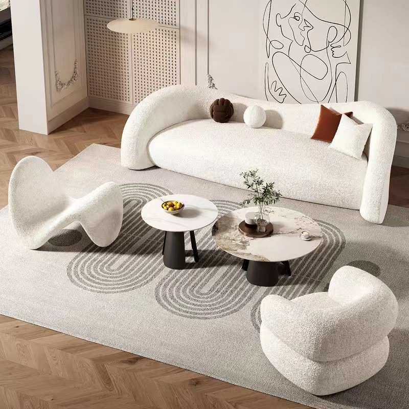 北欧办公室皮艺沙发简约商务接待异形沙发小户型客厅沙发茶几组合