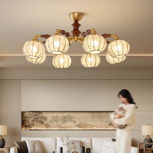 宋代美学客厅吊灯2025新款法式复古布艺中古风卧室餐厅美式民宿灯