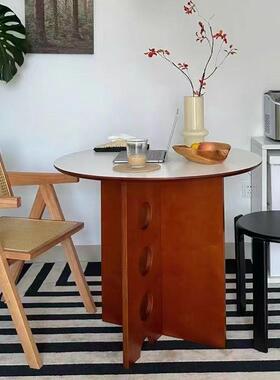 中古风宿桌实木圆形餐家用小型法式咖啡桌35242子原木洽谈户桌子