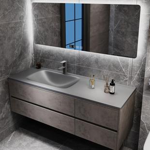 现代轻奢浴室柜组合岩板热弯无缝一体盆简约卫生间智能镜柜洗漱台