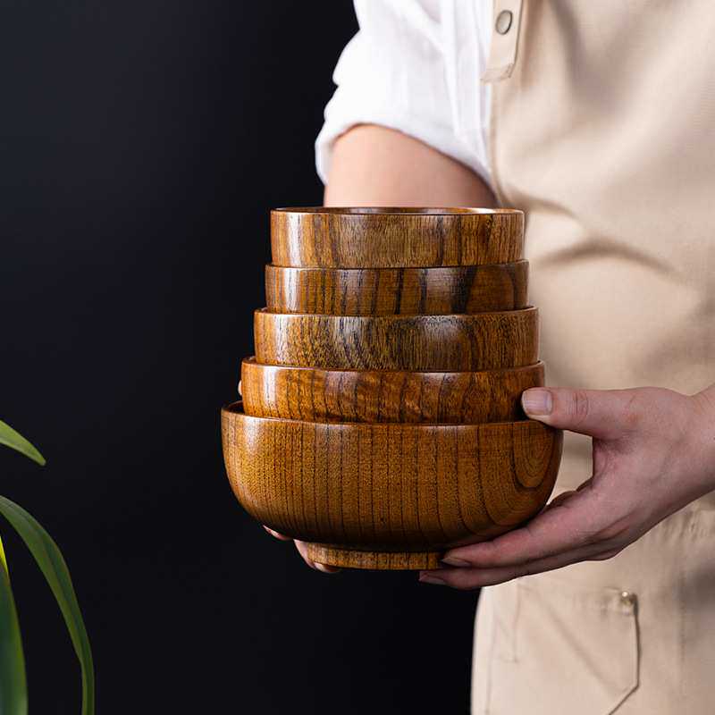 热卖款实木饭碗多规格酸枣木家用碗儿童吃饭木碗小号大号