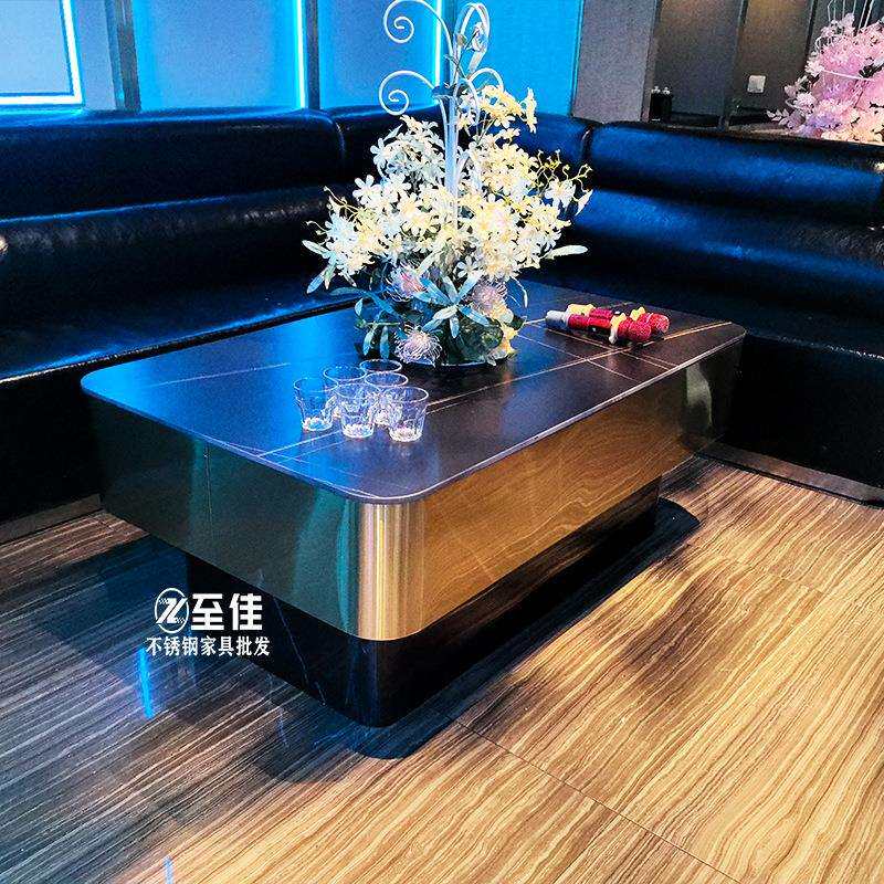 所现货网红岩板酒吧KTV台面工厂会钢化玻璃直销茶几桌台款不锈钢