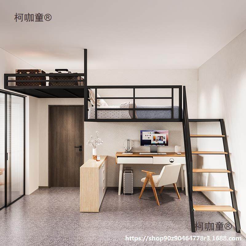4H铁艺阁楼床店铺隔层公寓复式二层高架床定制储物平台货麦太保