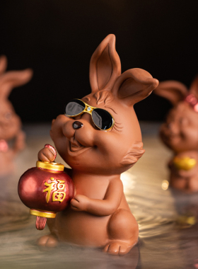 兔子摆件中式陶瓷家居客厅吉祥物装饰品桌面招财生肖兔年摆设礼品