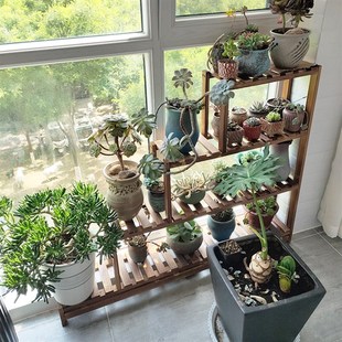 阶梯花架创意台阶花架层架木质可移动防腐木头窗台多肉花架落地式