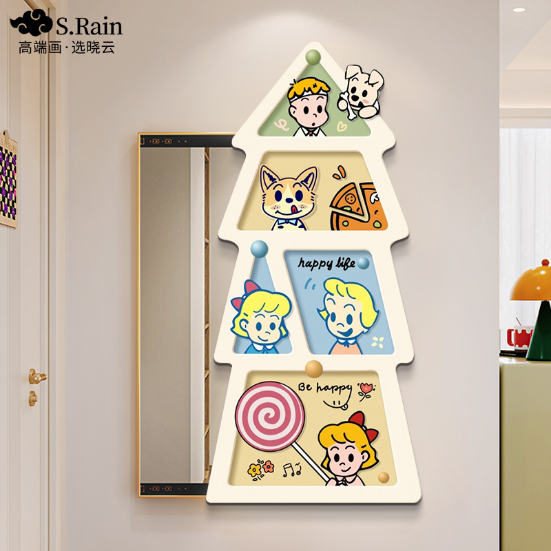 多巴胺全身镜装饰画玄关挂画暗藏式推拉穿衣镜可关闭镜子画高级感