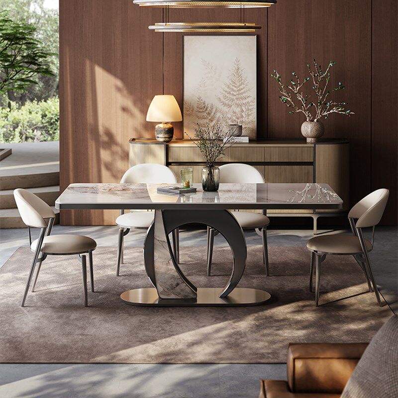岩板餐桌轻奢现代简约设计师家用高端意式极简奢石长方形桌椅组合