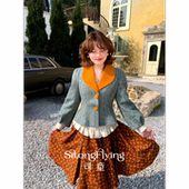 法式 青果领收腰修身 灯笼袖 司童 短外套新款 气质单排扣翻领上衣女