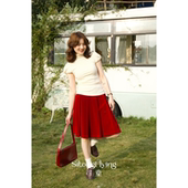 司童 红玫瑰丝绒百褶裙秋冬新款 通勤高腰显瘦a字半身裙短裙