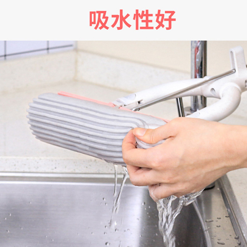 茶花海绵拖把大号家用吸水胶棉一拖净免手洗对折挤水海棉拖布地拖