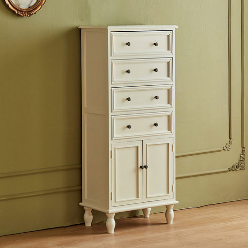 经济型奶油风简易实木衣橱收纳柜简约复古抽屉式带门靠墙五斗柜