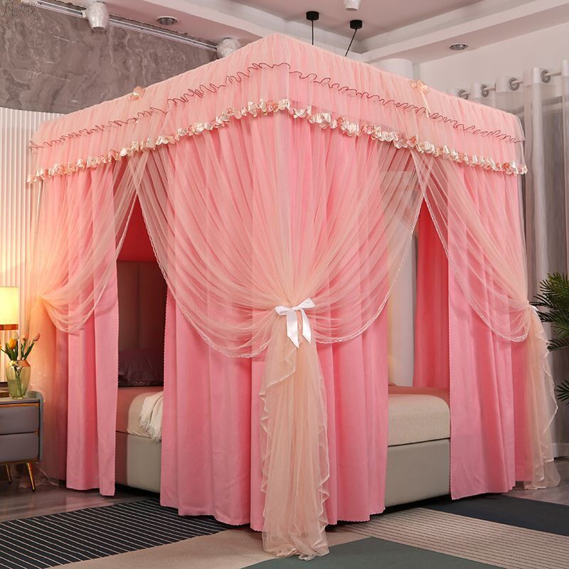 双层蚊帐家用卧室公主风遮光床帘纯色床幔加厚防蚊落地大床带支架,床上用品,蚊帐,淘宝优惠券,粉丝福利购,淘宝优惠卷