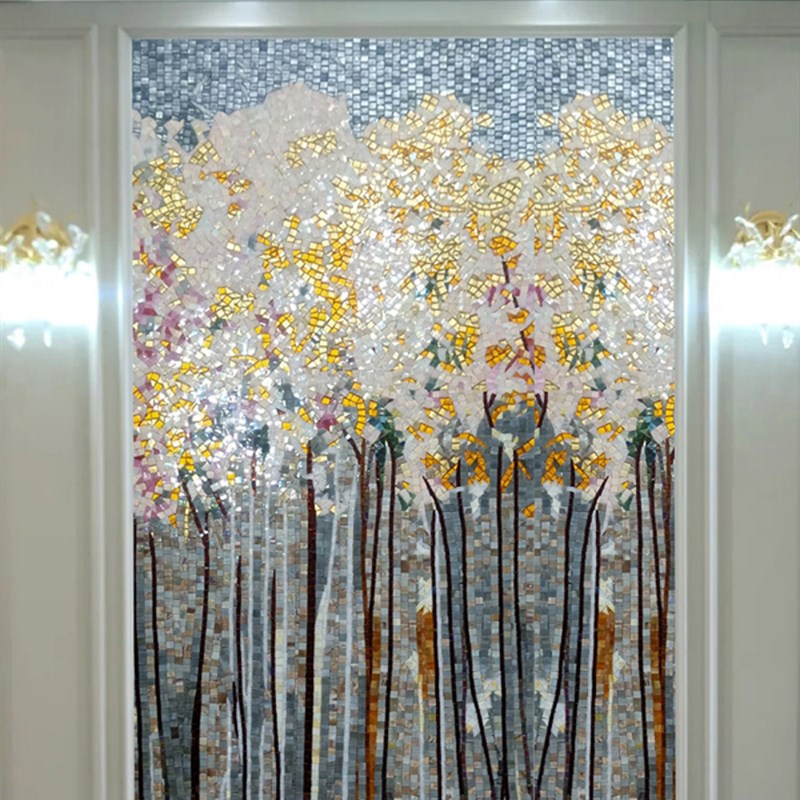 网红发财树艺术马赛克镶嵌剪画玄关别墅酒店壁画高端定制背景墙