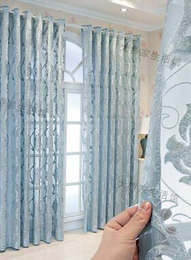P66欧式高档大PSA帘气蓝色透光透人窗纱帘窗隔断D客厅不卧室阳台