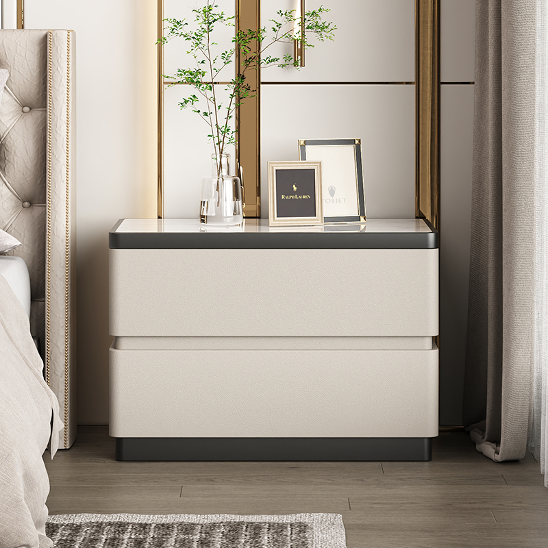 实木床头柜简约现代卧室家用2024新款小柜子轻奢高级感岩板收纳柜
