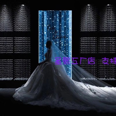 婚礼铁艺水晶方形吊顶背景菠萝珠帘镂空断层珠链道具舞台背景装饰