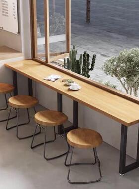 矮吧台桌便店小吃靠店酒吧长条桌子利54435靠墙窄餐桌椅组合窗