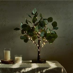 日亚马逊厂l灯串ed尤加利叶桌台灯铜线灯QPA节绿植发光供圣诞树室