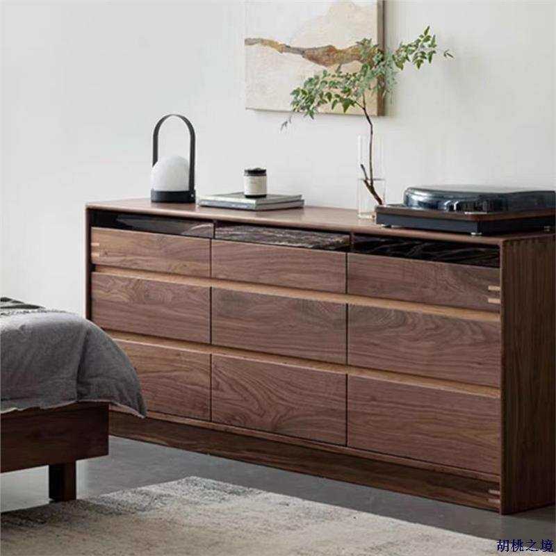 北美黑胡桃木落地斗柜现代简约北欧全实木樱桃木卧室收纳柜床尾柜