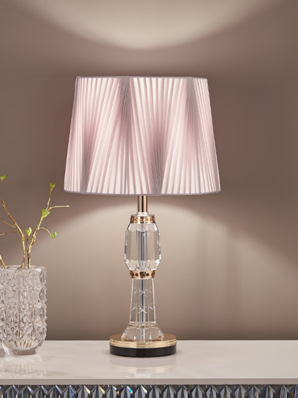 时尚轻奢卧室床头水晶台灯粉色客厅设计师主卧室高端大气家用台灯