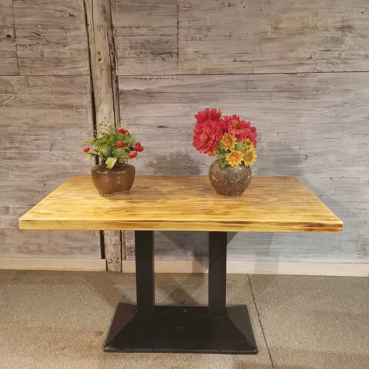 松木实木餐厅饭店餐桌碳化木火烧木餐桌面北京天津家具厂家