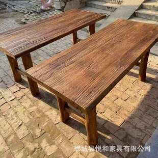 老榆木门板桌自然风化中式桌面茶台茶桌板实木怀旧餐桌原木长桌子