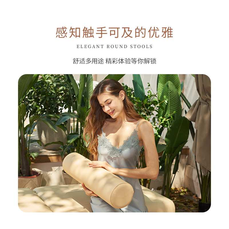 MT圆形海绵枕枕按摩床枕抗菌皮革圆形海绵枕带固定塞护颈枕颈椎枕