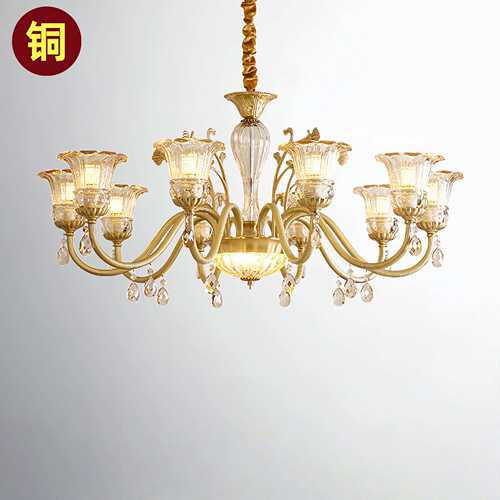 轻奢法式中古全铜客厅水晶吊灯美式复古高端别墅餐厅卧室中山灯具