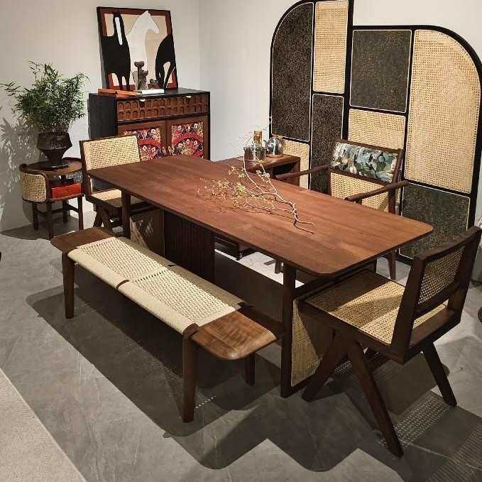 现货中古风客厅酒店实木餐桌设计师仿古长方桌聊天喝茶茶桌新中式