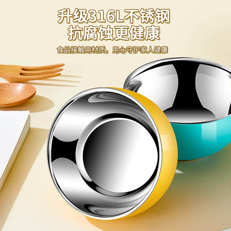 德国316L不锈钢儿童碗餐具彩色防摔防烫食品级汤碗宝宝吃饭碗