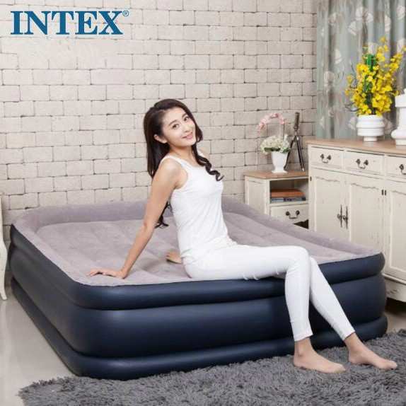 INTEX67736双层充气床豪华植绒双人加大充气床垫气垫床内置电泵