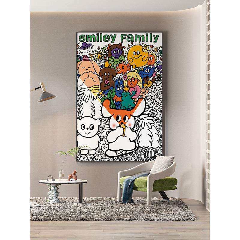 现代温馨儿童房微笑小怪兽家庭客厅玄关装饰画卧室壁画竖版挂画,电子元器件市场,其它元器件,淘宝优惠券,粉丝福利购,淘宝优惠卷