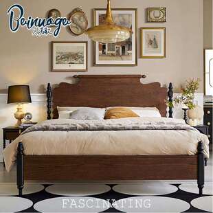 贝诺歌法式复古床中古床1.8米美式双人主卧床实木红橡木家具