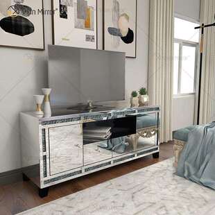跨境镜面木电视柜落地碎钻收纳储物边柜客厅轻奢组合柜tvstand
