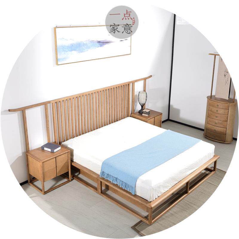 原木禅意风主卧箱体储物民宿床双人床宋式美学床家具厂家实木床