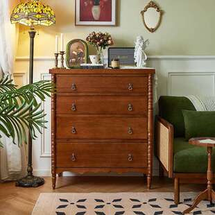 法式复古实木斗柜梳妆台一体卧室储物柜客厅玄关收纳四斗柜抽屉柜