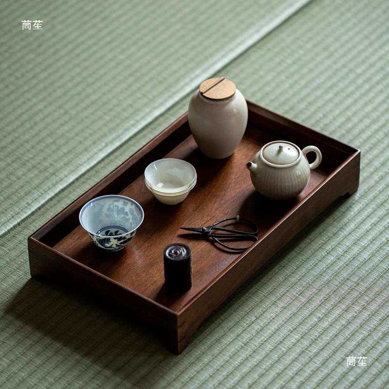 黑胡桃木实木茶托盘家用茶盘干泡茶台小型日式茶几一人用简约