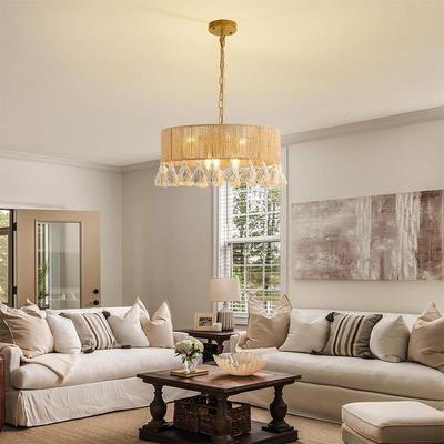 波西米亚吸顶吊灯创意灯具复古民宿卧室客厅中式纸绳流苏编织灯饰